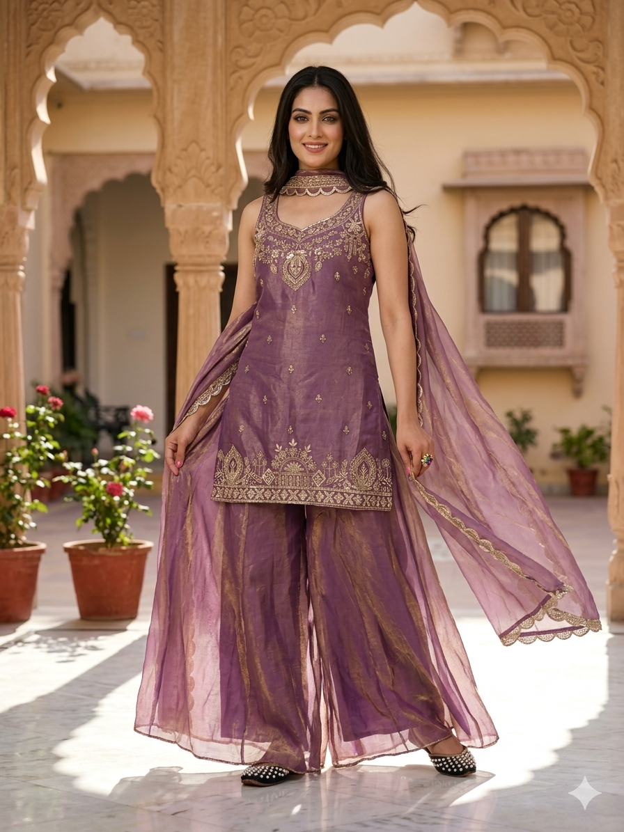 Deep Cyan Heritage Palazzo Set
